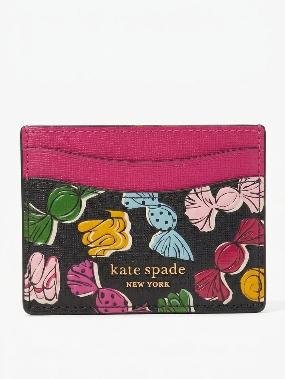 kate spade Black Leather Embossed Candy Wrapper Card Holder